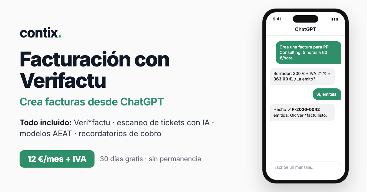 Contix — Facturación con Verifactu para autónomos. 7 €/mes.